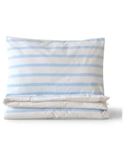 Dreamaker Washed Cotton Yarn Dyed Stripe Cot Quilt Cover Set in Sky