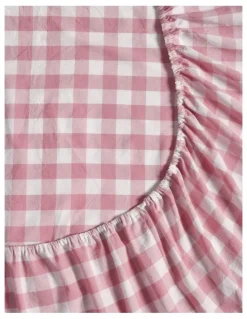 Dreamaker Washed Cotton Yarn Dyed Gingham Fitted Large Cot Sheet Set in Pink Pearl