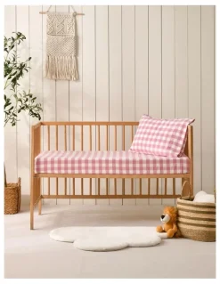 Dreamaker Washed Cotton Yarn Dyed Gingham Fitted Large Cot Sheet Set in Pink Pearl