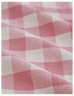 Dreamaker Washed Cotton Yarn Dyed Gingham Fitted Large Cot Sheet Set in Pink Pearl
