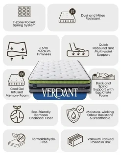 DreamZ 30CM Cooling Mattress Euro Top 7 Zone - VERDANT