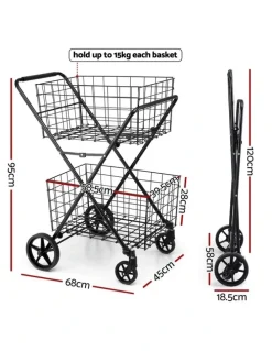 Emajin Foldable Shopping Trolley Cart in Black