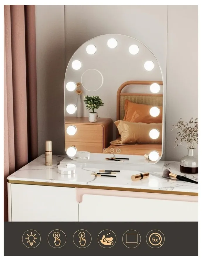Embellir LED Bulb Light with 5x Magnification Makeup Mirror 40x50cm in White Arch