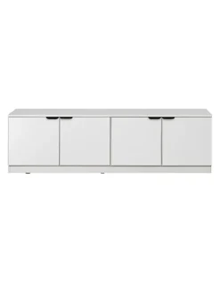 European Cabinetry Bucharest White Slim Panel Tv Unit Black Pull Handle