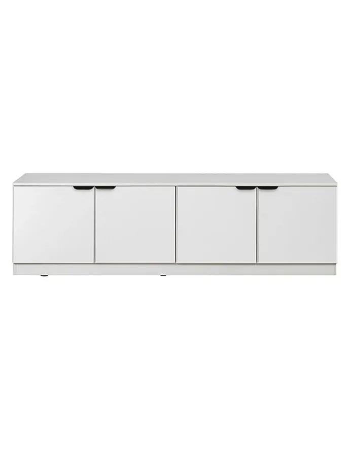 European Cabinetry Bucharest White Slim Panel Tv Unit Black Pull Handle