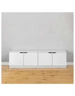 European Cabinetry Bucharest White Slim Panel Tv Unit Black Pull Handle