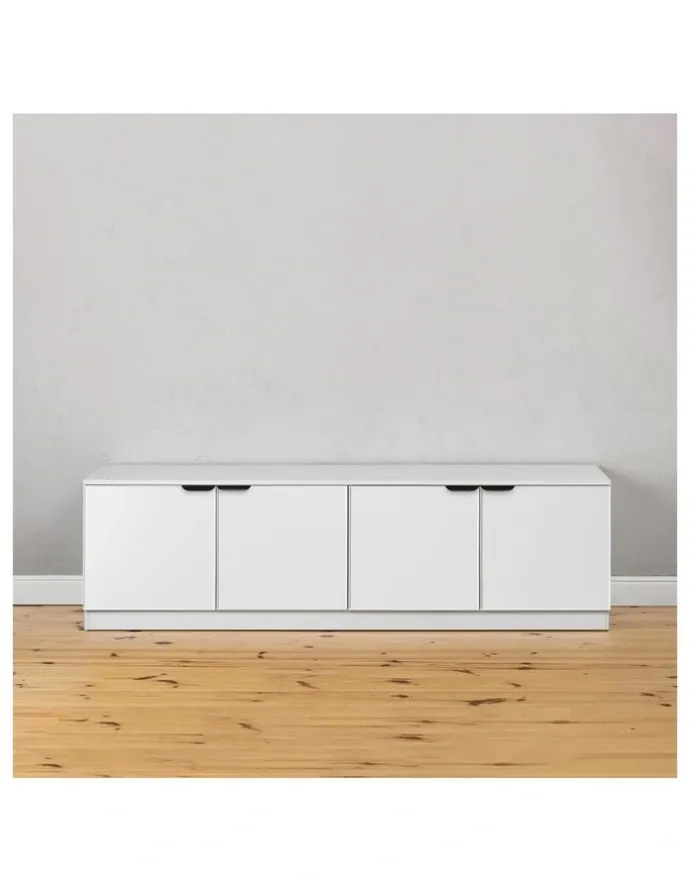 European Cabinetry Bucharest White Slim Panel Tv Unit Black Pull Handle