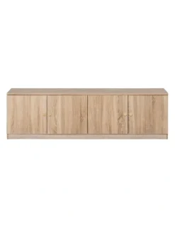 European Cabinetry Bucharest Natural Oak Slim Tv Unit Brass Round Handle