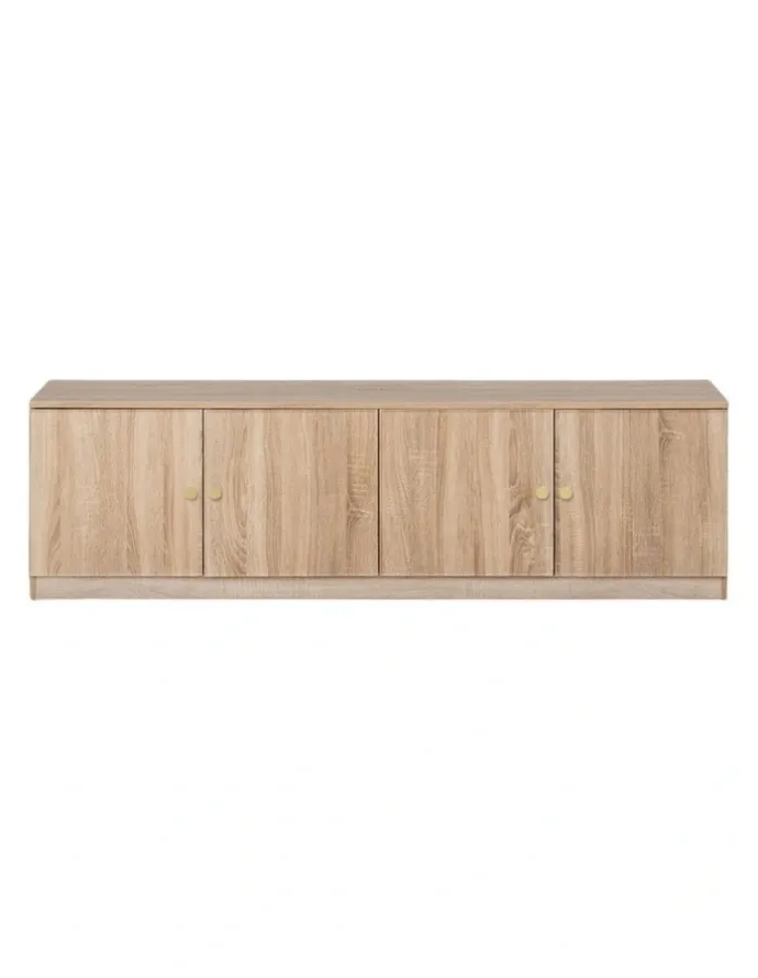 European Cabinetry Bucharest Natural Oak Slim Tv Unit Brass Round Handle