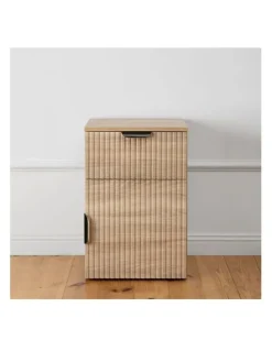 European Cabinetry Porto Natural Oak Fluted Bedside Table Black Pull Handle
