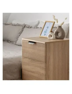 European Cabinetry Porto Natural Oak Fluted Bedside Table Black Pull Handle