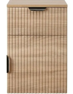European Cabinetry Porto Natural Oak Fluted Bedside Table Black Pull Handle