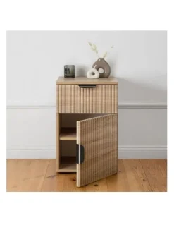 European Cabinetry Porto Natural Oak Fluted Bedside Table Black Pull Handle
