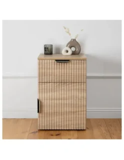 European Cabinetry Porto Natural Oak Fluted Bedside Table Black Pull Handle