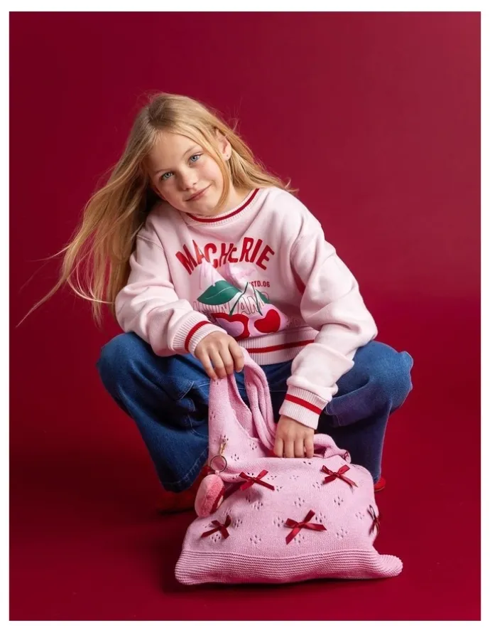 Eve Girl Cherry Hearts Crew (8-16 Years) in Pale Pink