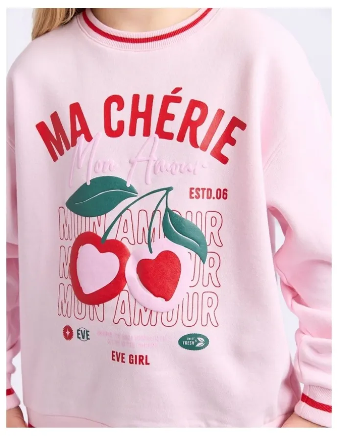 Eve Girl Cherry Hearts Crew (8-16 Years) in Pale Pink
