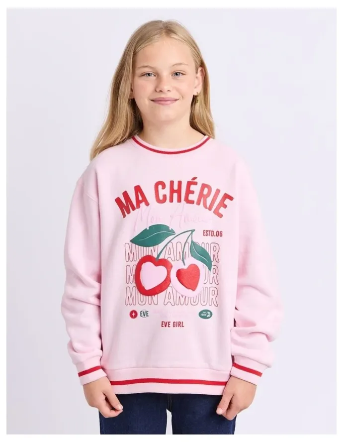 Eve Girl Cherry Hearts Crew (8-16 Years) in Pale Pink