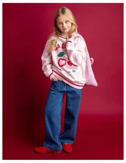Eve Girl Cherry Hearts Crew (8-16 Years) in Pale Pink