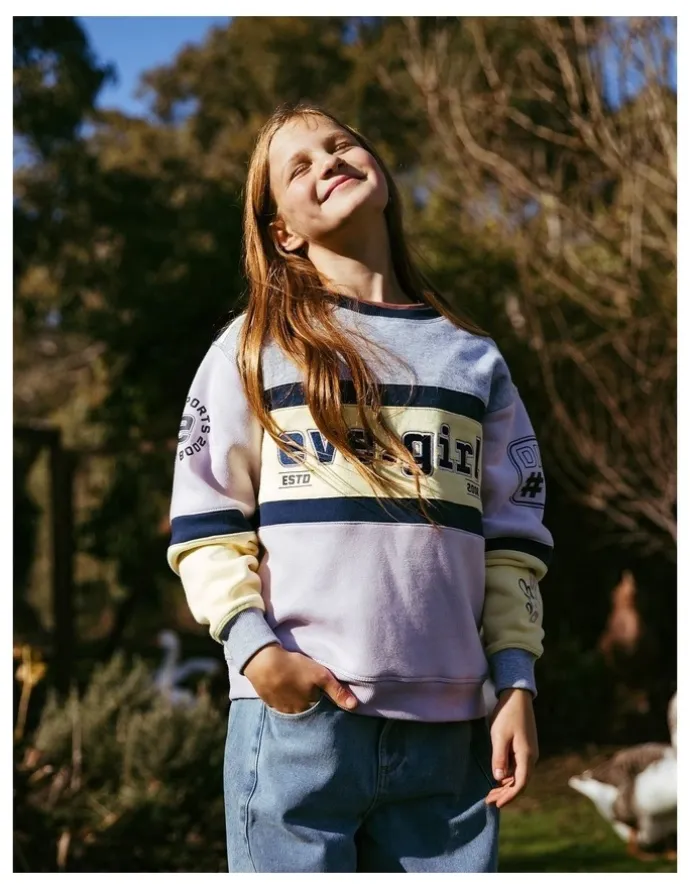 Eve Girl Division Panelled Crew Neck Sweat Top (8 - 16 Years) in Lilac