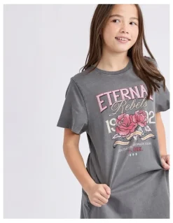 Eve Girl Eternal Rebels Tee Dress (8 - 16 Years) in Charcoal