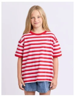 Eve Girl Molly Stripe Ringer Tee (8-16 Years) in Red