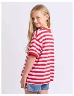 Eve Girl Molly Stripe Ringer Tee (8-16 Years) in Red
