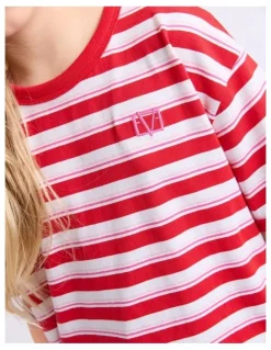 Eve Girl Molly Stripe Ringer Tee (8-16 Years) in Red