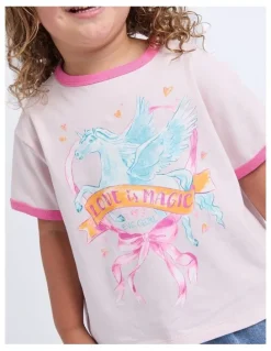 Eve Girl Pegasus Ringer Tee (3-7 Years) in Pale Pink