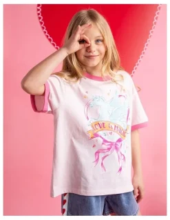 Eve Girl Pegasus Ringer Tee (8-16 Years) in Pale Pink