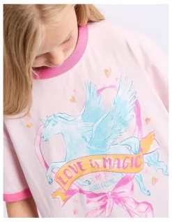Eve Girl Pegasus Ringer Tee (8-16 Years) in Pale Pink