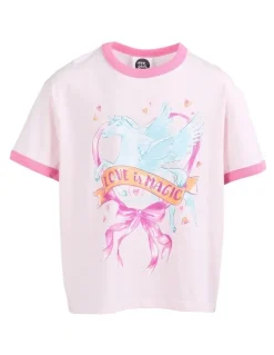 Eve Girl Pegasus Ringer Tee (8-16 Years) in Pale Pink
