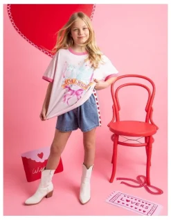 Eve Girl Pegasus Ringer Tee (8-16 Years) in Pale Pink