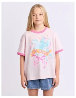Eve Girl Pegasus Ringer Tee (8-16 Years) in Pale Pink