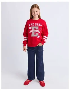 Eve Girl Superstar Crew (8 - 16 Years) in Red