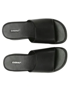 Ever AU Fiona Leather Platform Slides in Black