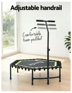 Everfit Hexagon Fitness Trampoline Rebounder Adjustable Handrail 48inch in Green