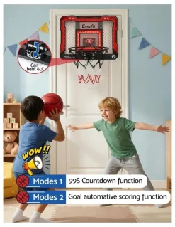 Everfit Mini Basketball Hoop Over Door Indoor LED Scoreboard Set 40x30cm in Red