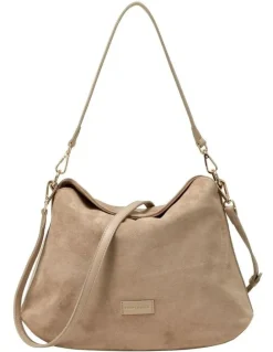 Every Other FOLD TOP SHOULDER IN SAND FAUX SUEDE