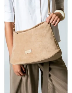 Every Other FOLD TOP SHOULDER IN SAND FAUX SUEDE