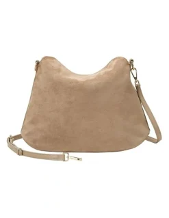 Every Other FOLD TOP SHOULDER IN SAND FAUX SUEDE