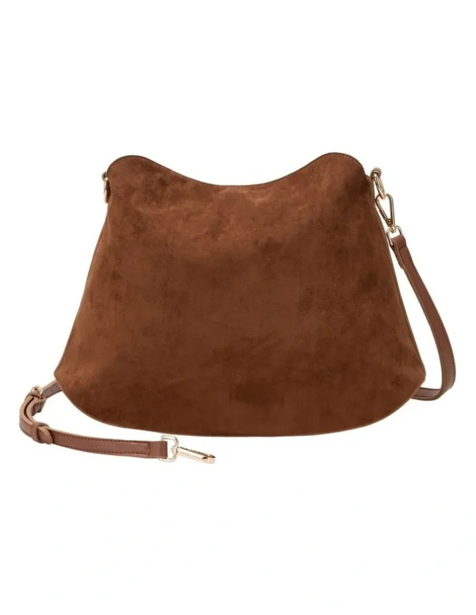 Every Other FOLD TOP SHOULDER IN BROWN FAUX SUEDE