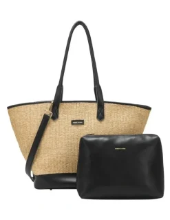Every Other LARGE STRAW TOTE IN NATURAL STRAW WITH BLACK TRIM
