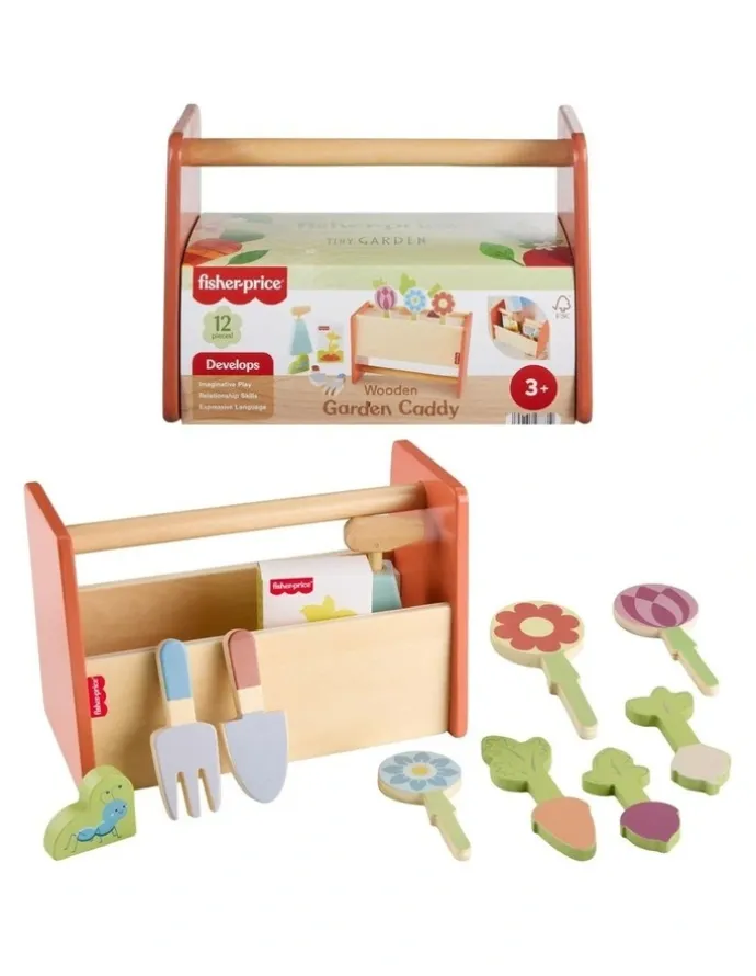 Fisher-Price Tiny Wooden Garden Caddy Pretend Play Set