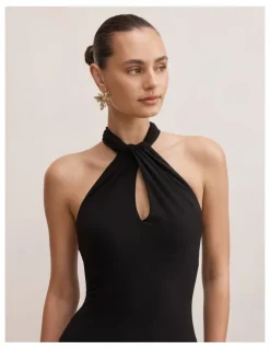 Forever New Arlette Halter Neck Scarf Maxi Dress in Black