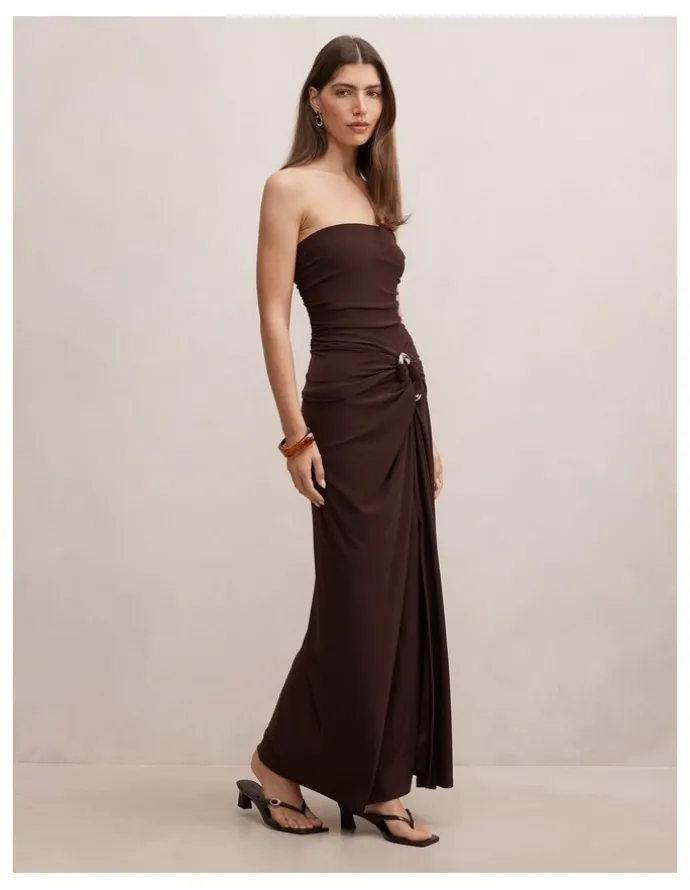 Forever New Keely Strapless Jersey Maxi Dress in Brown