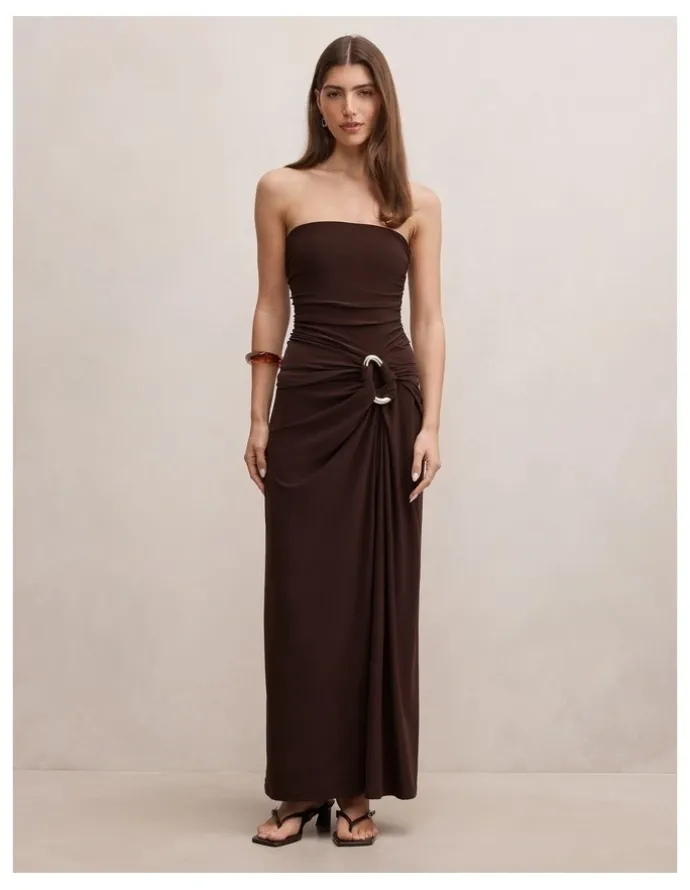 Forever New Keely Strapless Jersey Maxi Dress in Brown