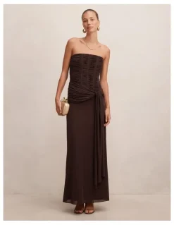Forever New Lorelei Strapless Ruched Maxi Dress in Chocolate
