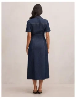 Forever New Millie Denim Midi Shirt Dress in Blue