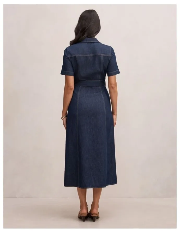 Forever New Millie Denim Midi Shirt Dress in Blue