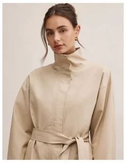 Forever New Nina Belted Funnel Neck Jacket in Beige